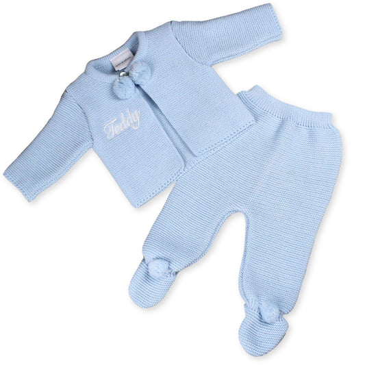 baby boys personalised knitted blue outfit