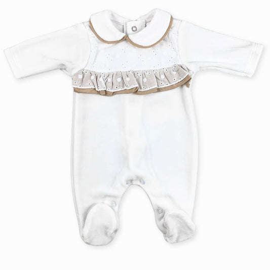 white beige baby sleepsuit