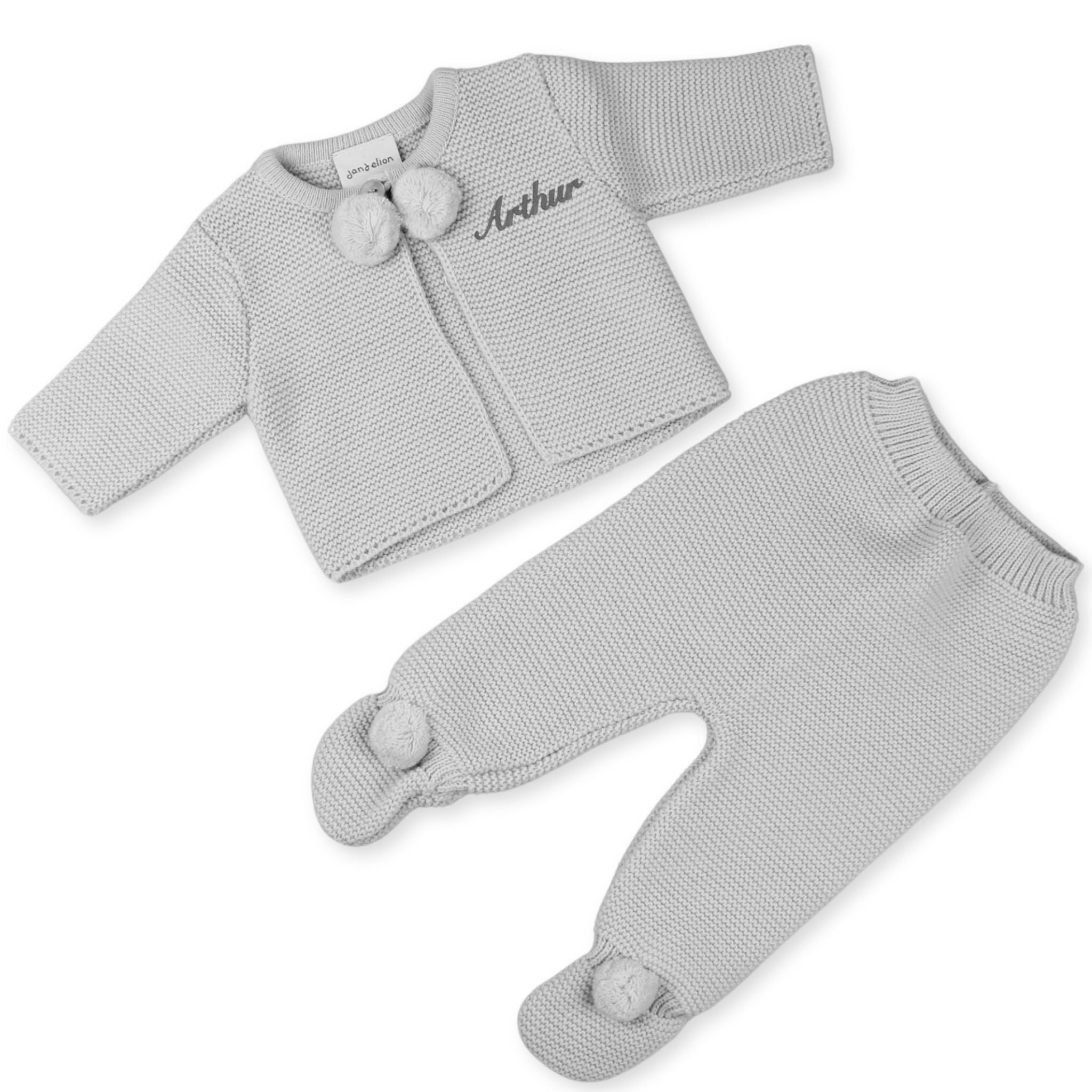 baby boys personalised knitted blue outfit