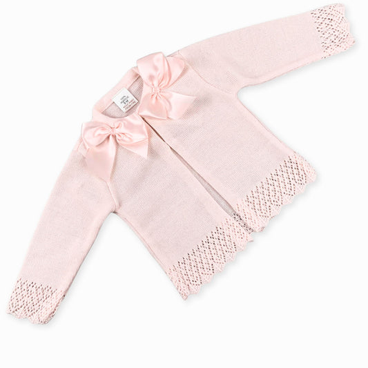 baby girls pink two satin bow cardigan