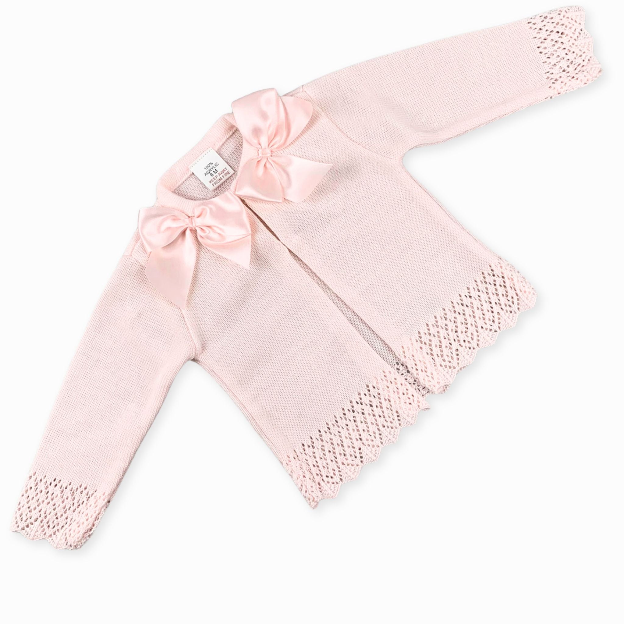 baby girls pink two satin bow cardigan