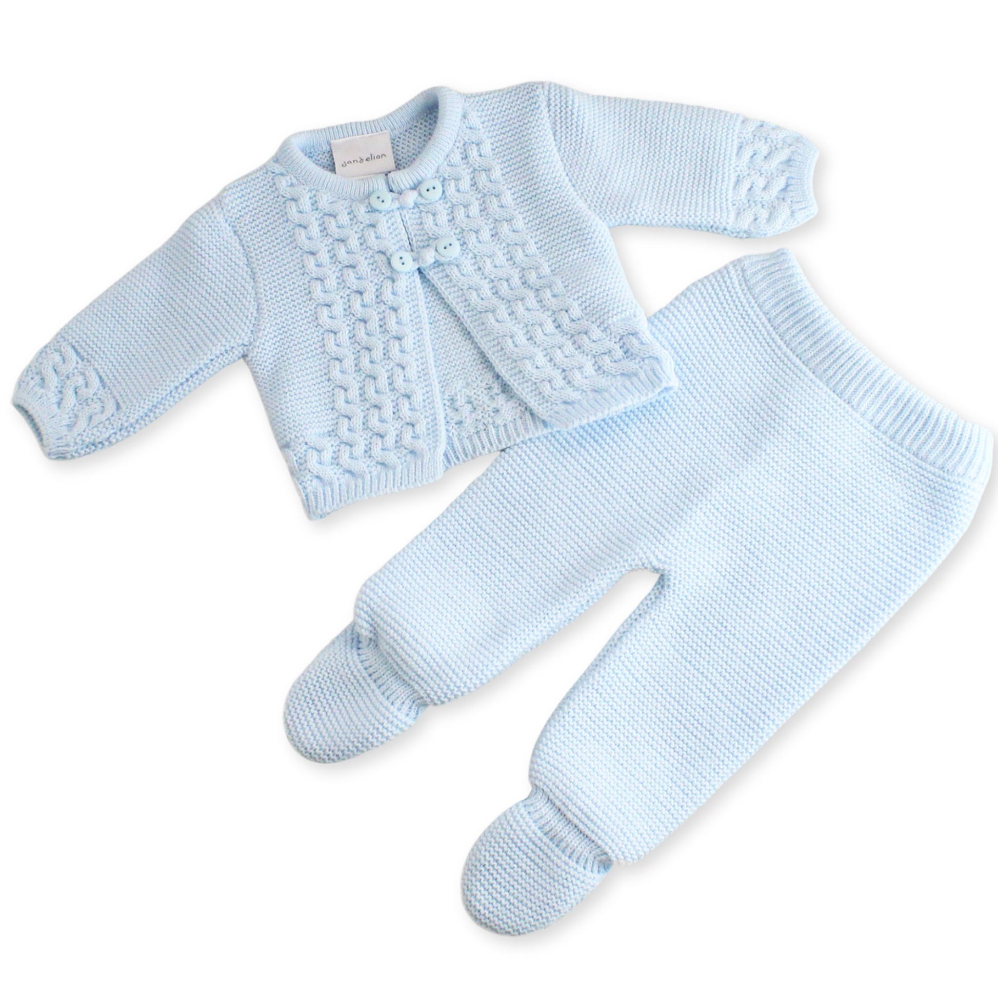 Baby Boys Blue Pram Suit Knitted Two Piece Outfit – Lullaby Lane