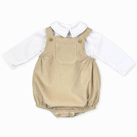 baby boys beige romper two piece