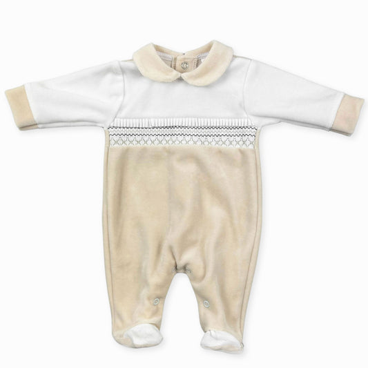 beige and white velour smocking unisex