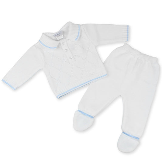 baby boys knitted white polo set with leggings