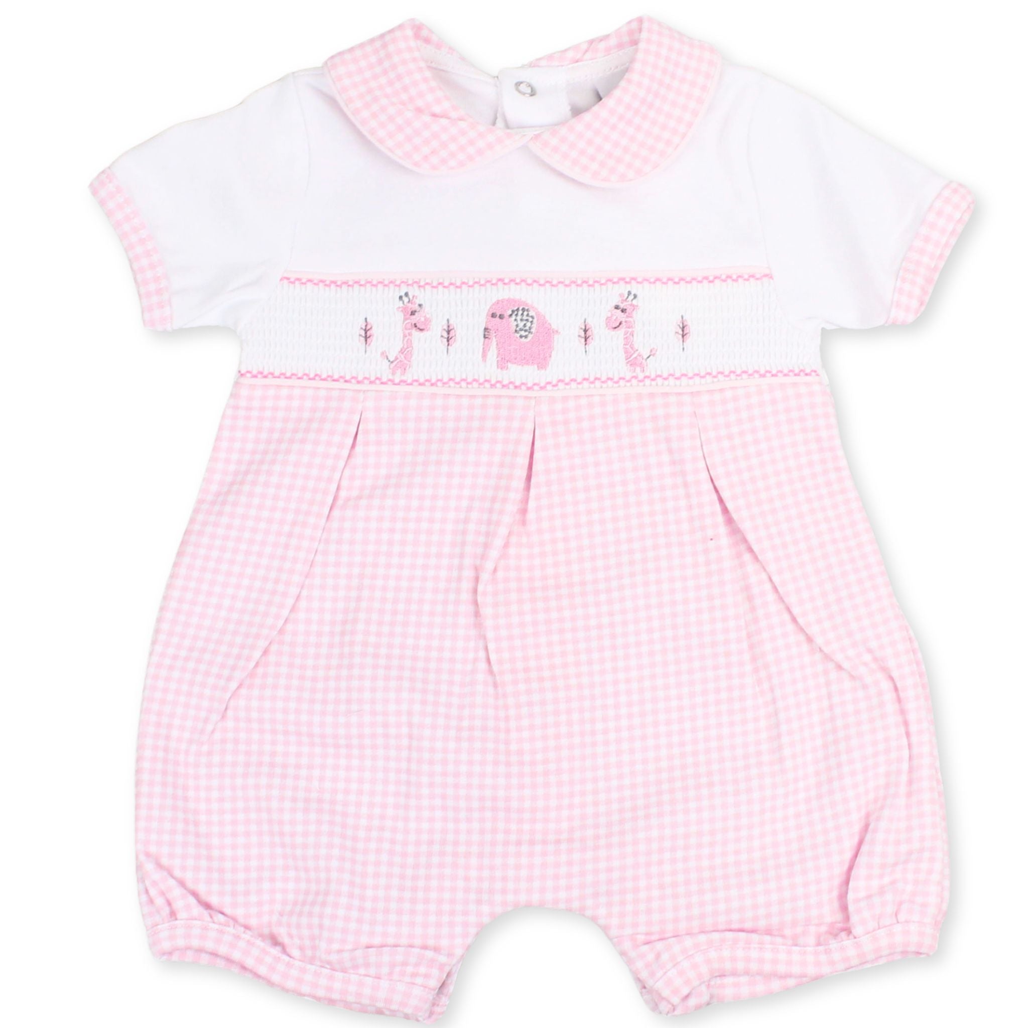 baby girls pink checked animal romper