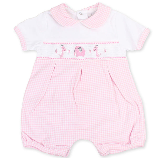 baby girls pink checked animal romper
