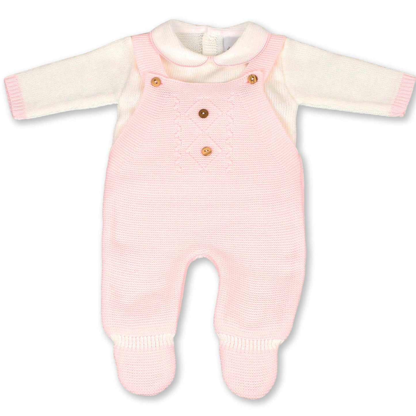 Pink Baby Girls Cable Knitted Dungarees and Jumper