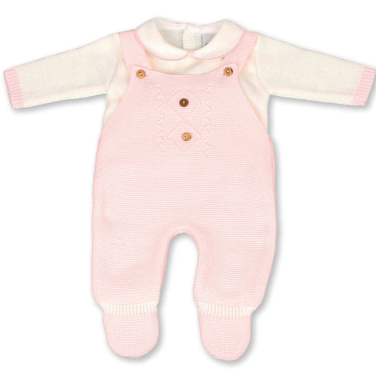 Pink Baby Girls Cable Knitted Dungarees and Jumper