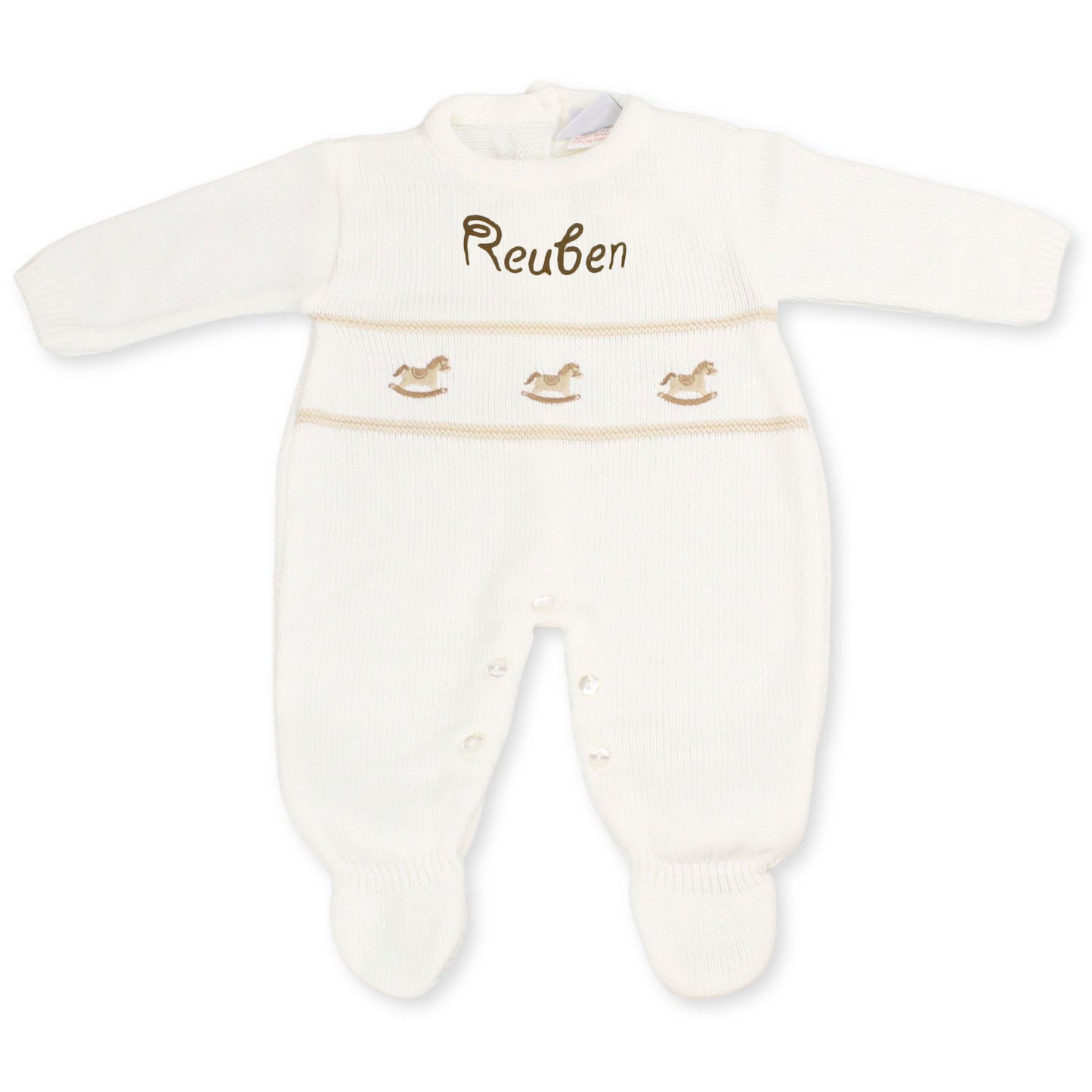 baby unisex cream personalsied rocking horse all in one