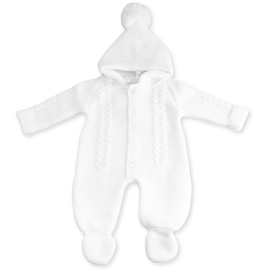 Baby Knitted All In One Pramsuit  - White