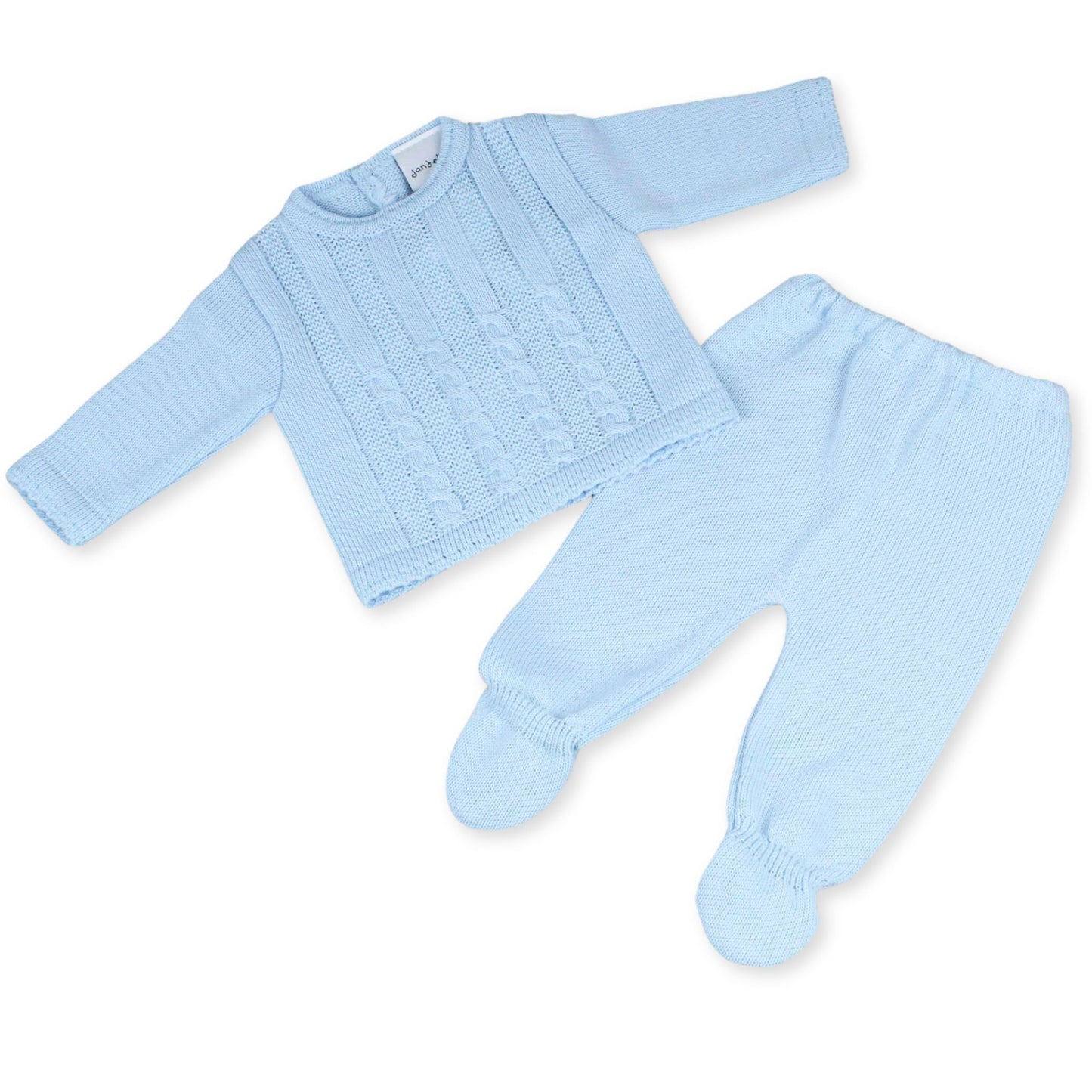 baby boys knitted detail two piece blue outfit