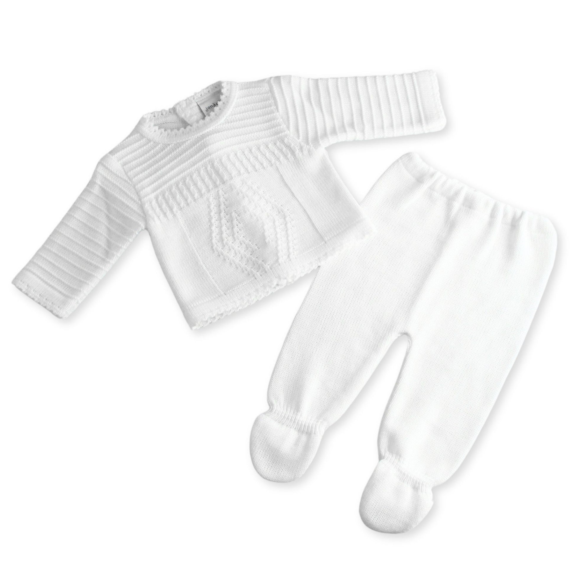 baby white two piece knitted outfit by dandelion