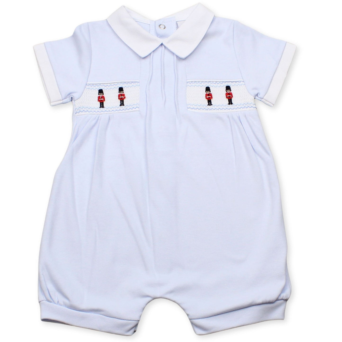 Velour Smocked All In One Soldiers- Blue - Baby Boy