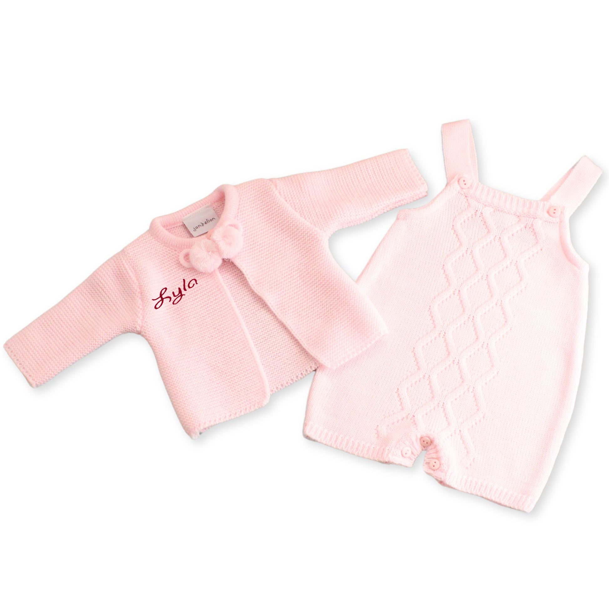 baby girls personalised two piece knitted pink outfit