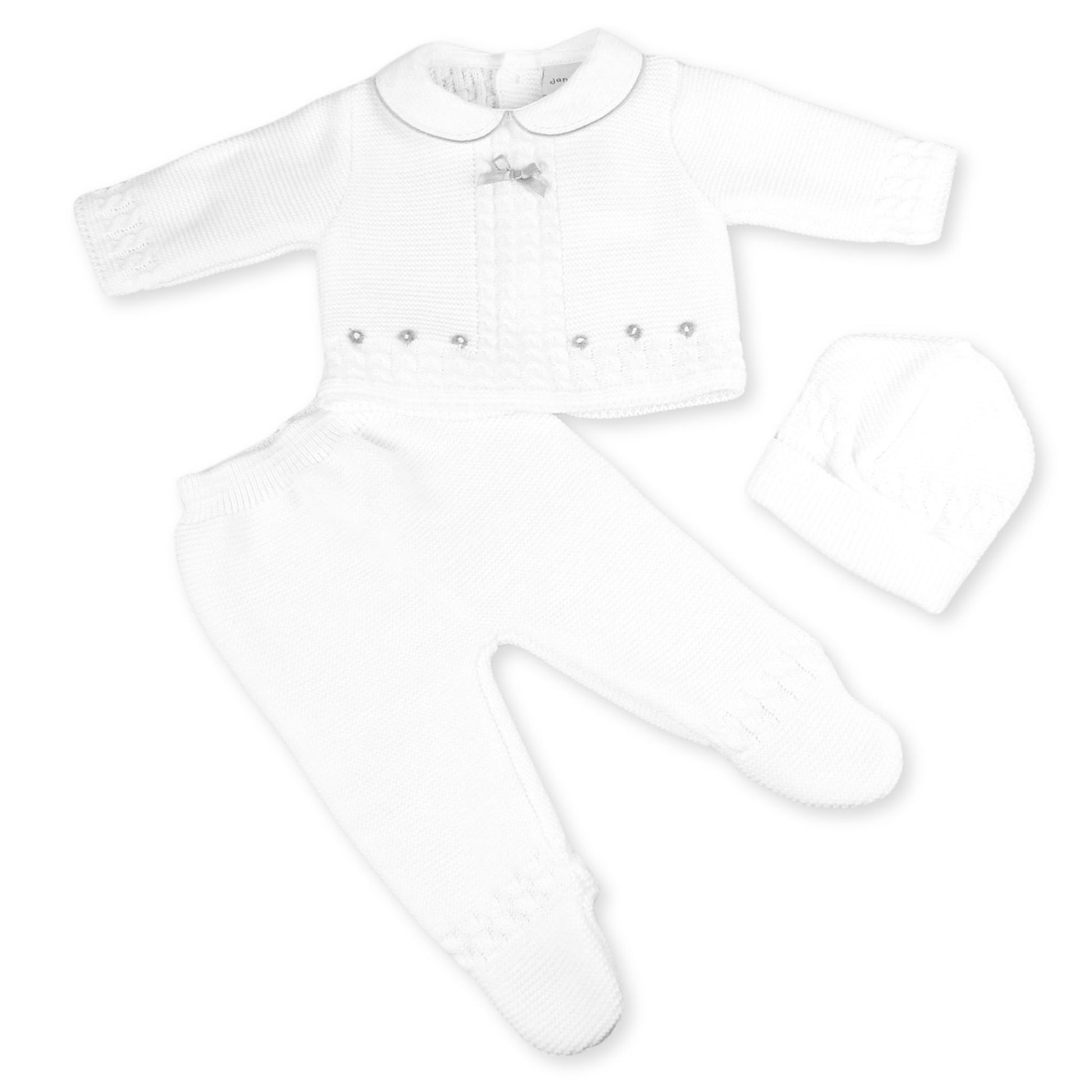 baby newborn unisex knitted white outfit with hat