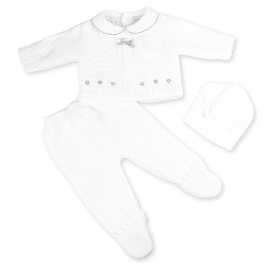baby newborn unisex knitted white outfit with hat