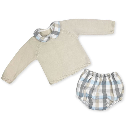 baby boys two piece knitted outfit