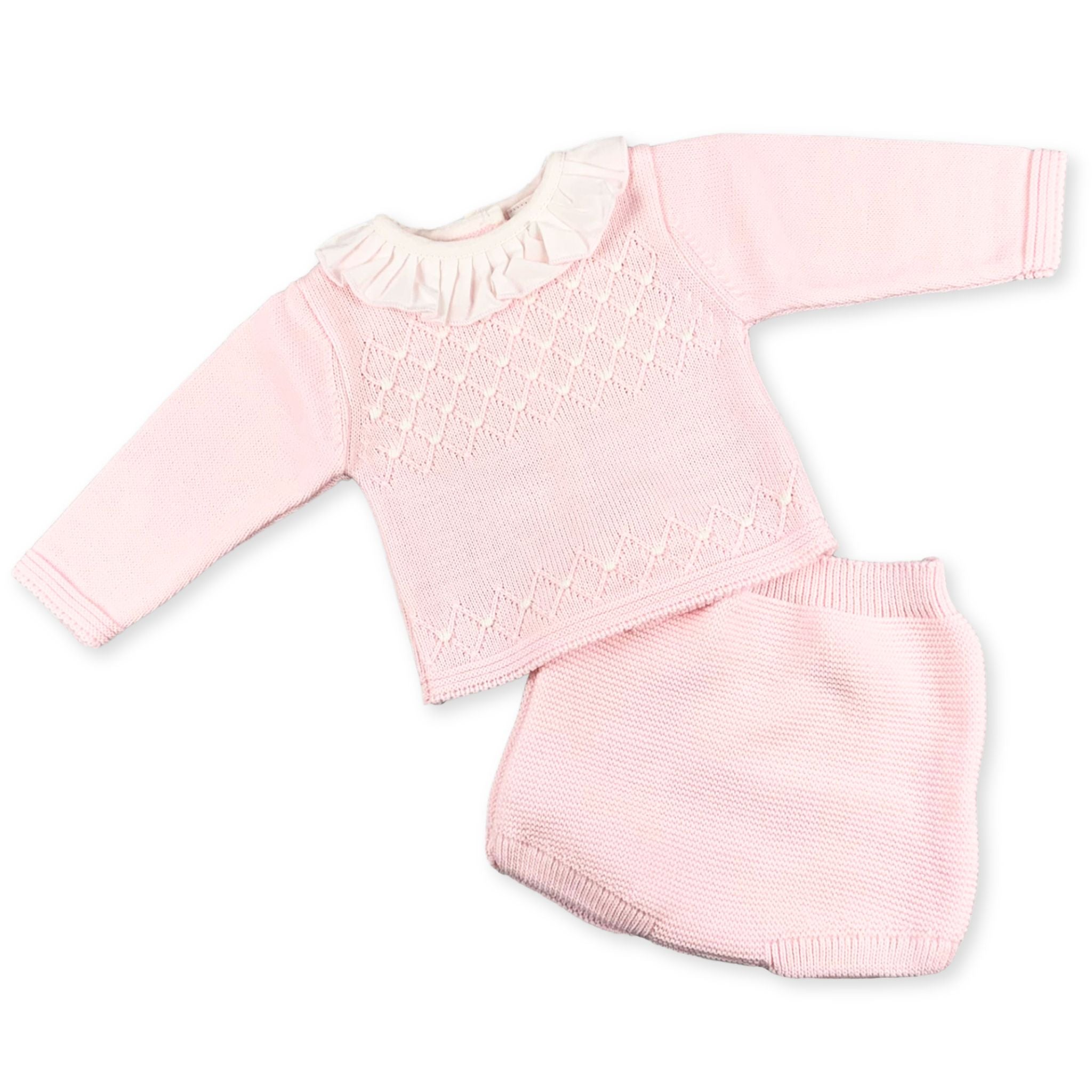 baby girl pink two piece knitted outfit