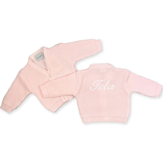 personalised baby girls pink knitted cardigan