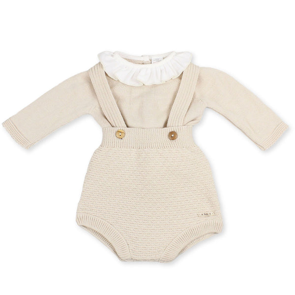 beige baby girl knitted outfit