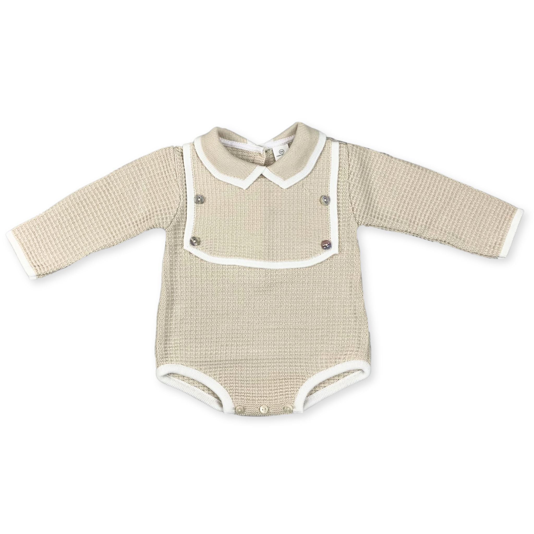 beige knitted baby romper