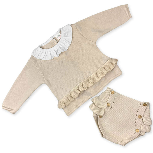 beige baby girls knitted set two piece 