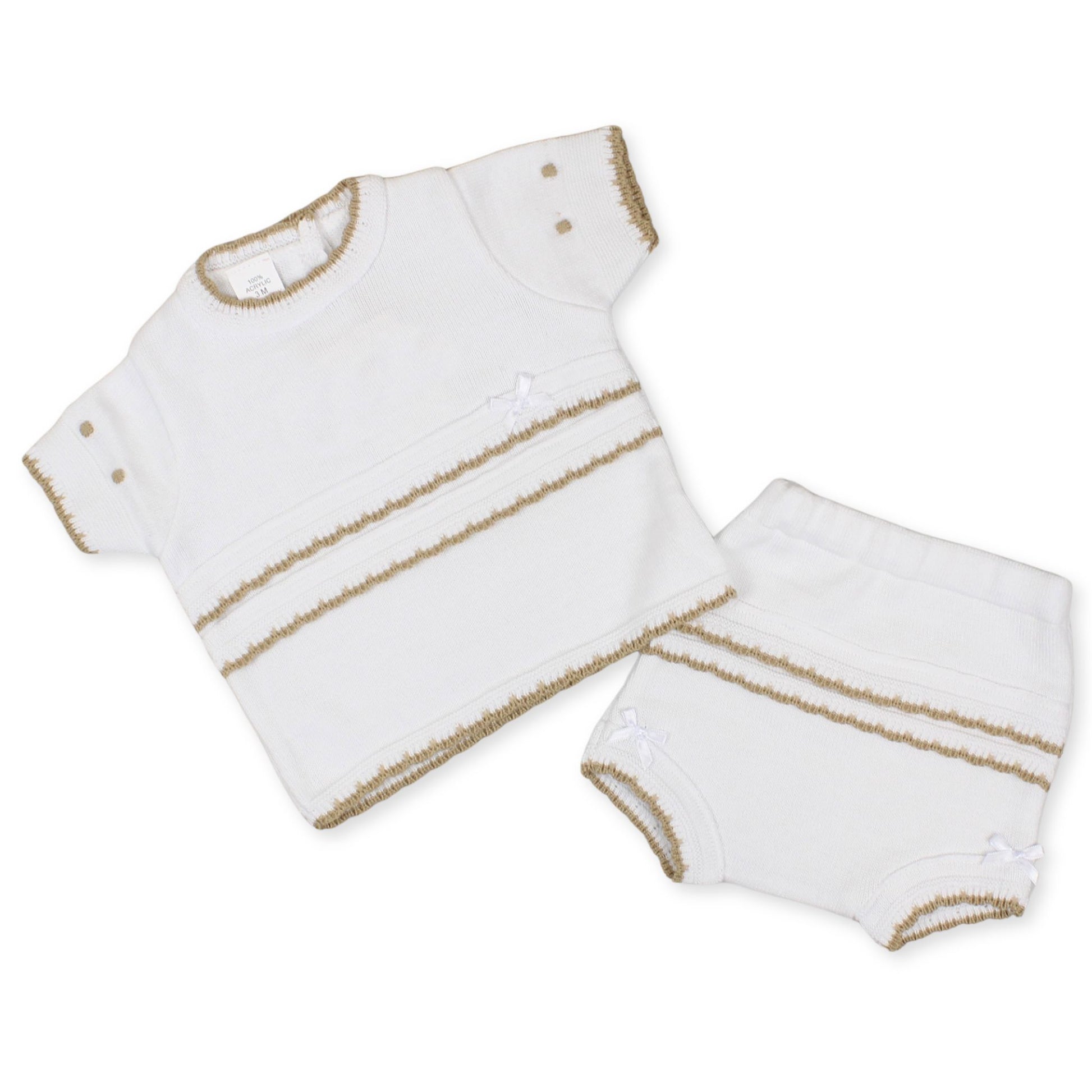 whte beige knitted baby boy 2 piece outfit