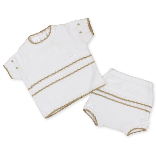 whte beige knitted baby boy 2 piece outfit