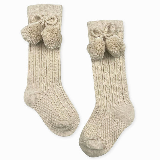 baby boys knitted pom socks beige