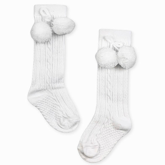 white unisex pom pom baby socks