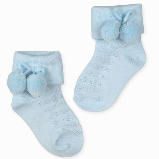 baby boys blue pom pom socks knitted