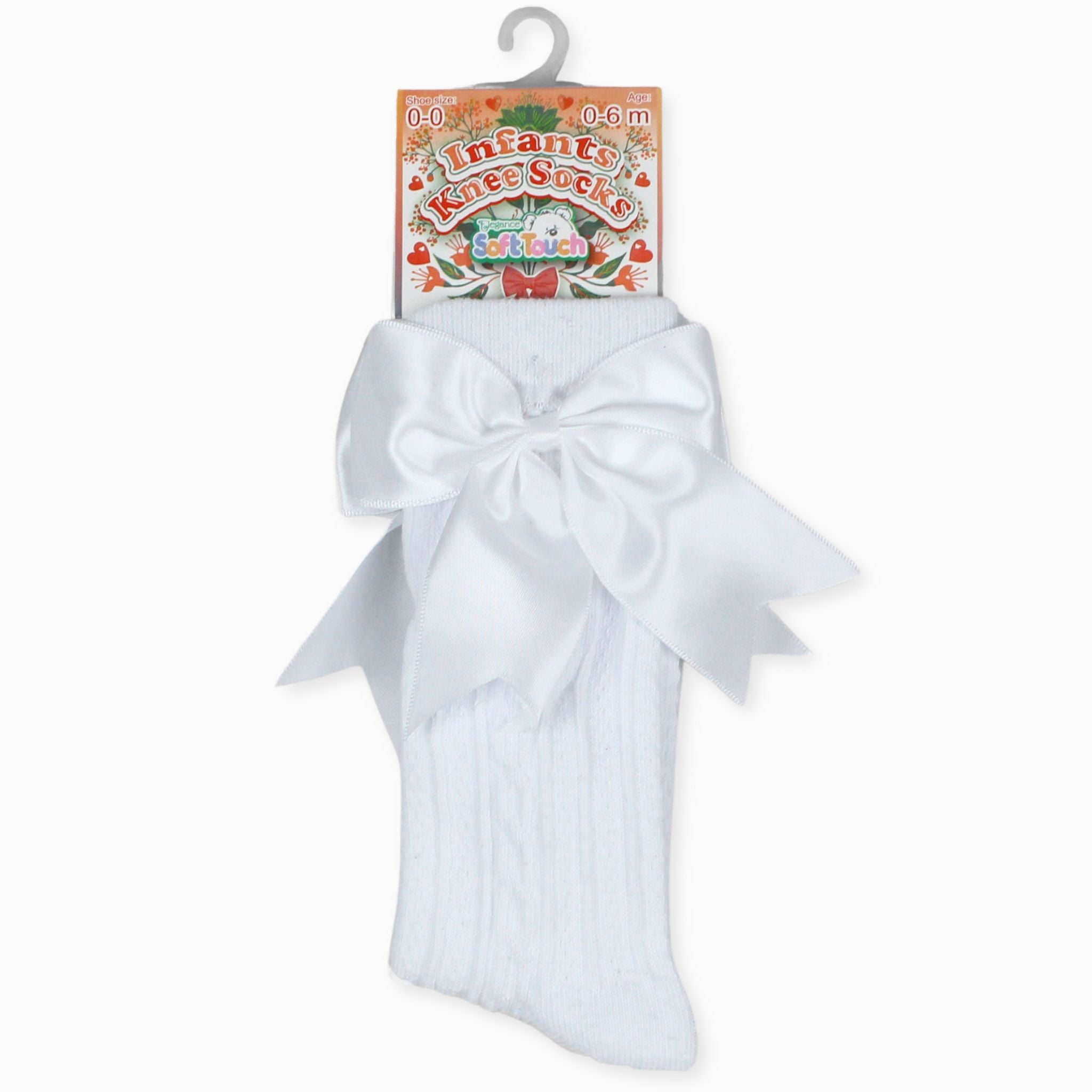 baby girl white knee high socks with satin bow