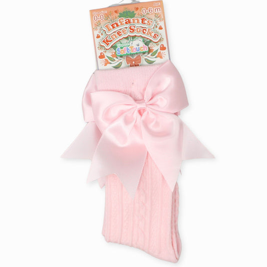 baby girls pink ribbon high knee socks