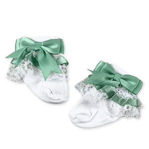 baby girls socks with sage green bow