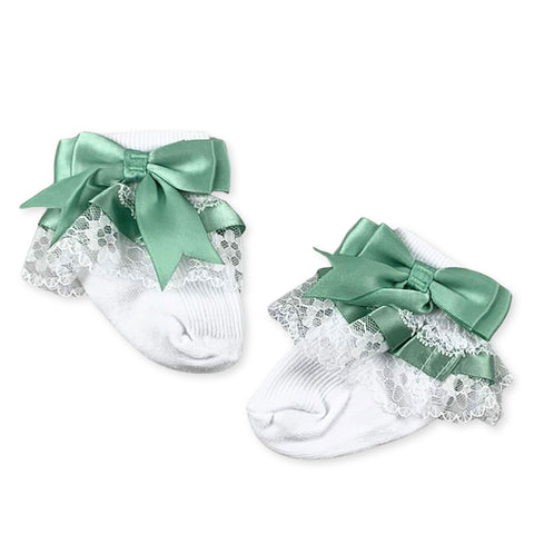 baby girls socks with sage green bow