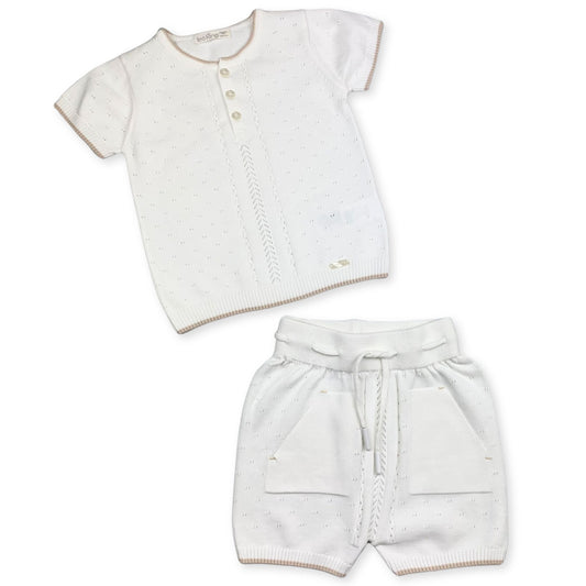 baby boys white and beige two piece outfit