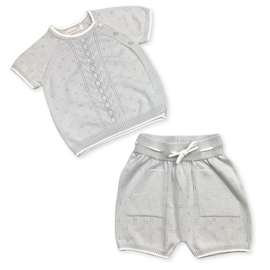 baby boys grey summer top and shorts by leo king