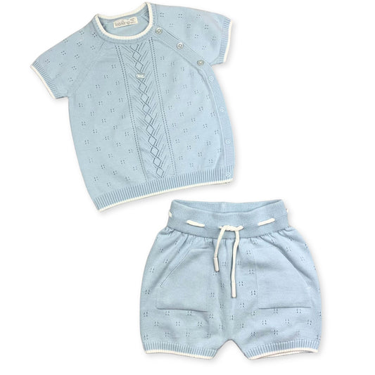 baby boys two piece summer outfit blue by leo king