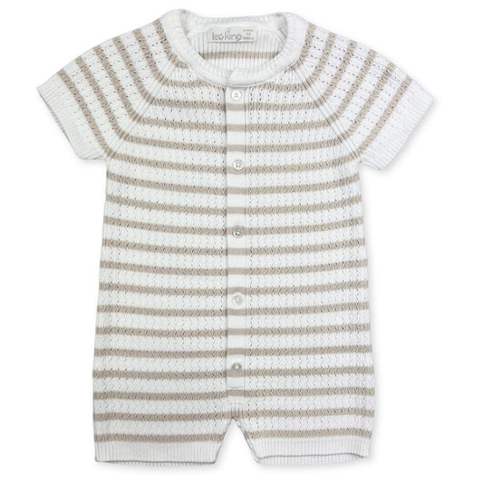 baby unisex cream and beige knitted romper leo king