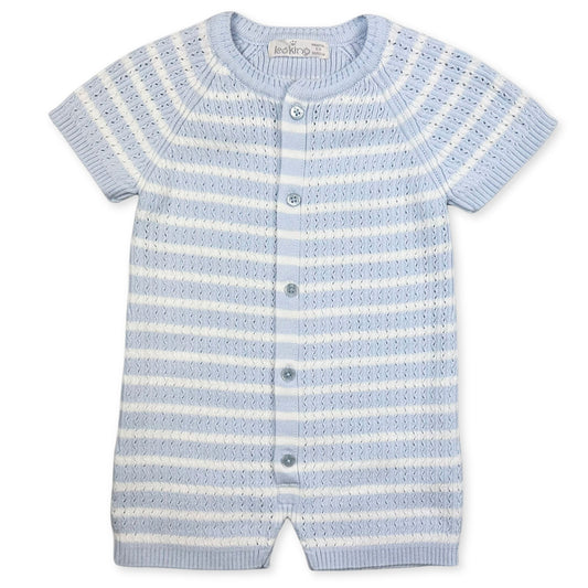 baby boys white and blue striped romper by leo king