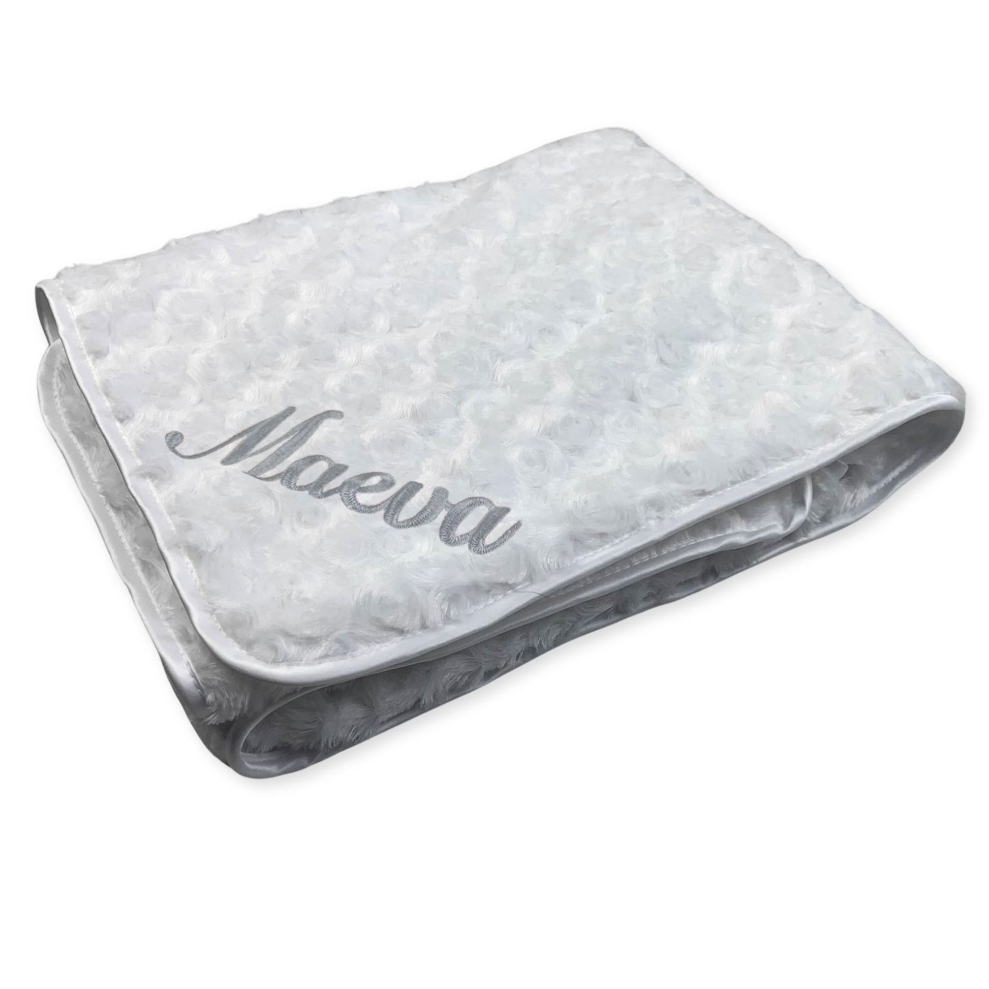 personalised white rose bud blanket
