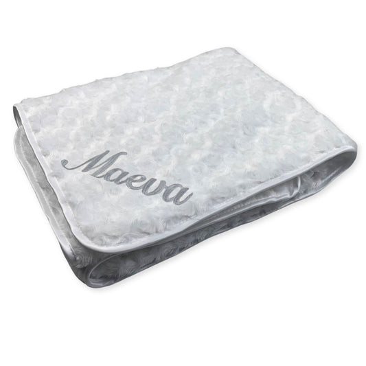 personalised white rose bud blanket