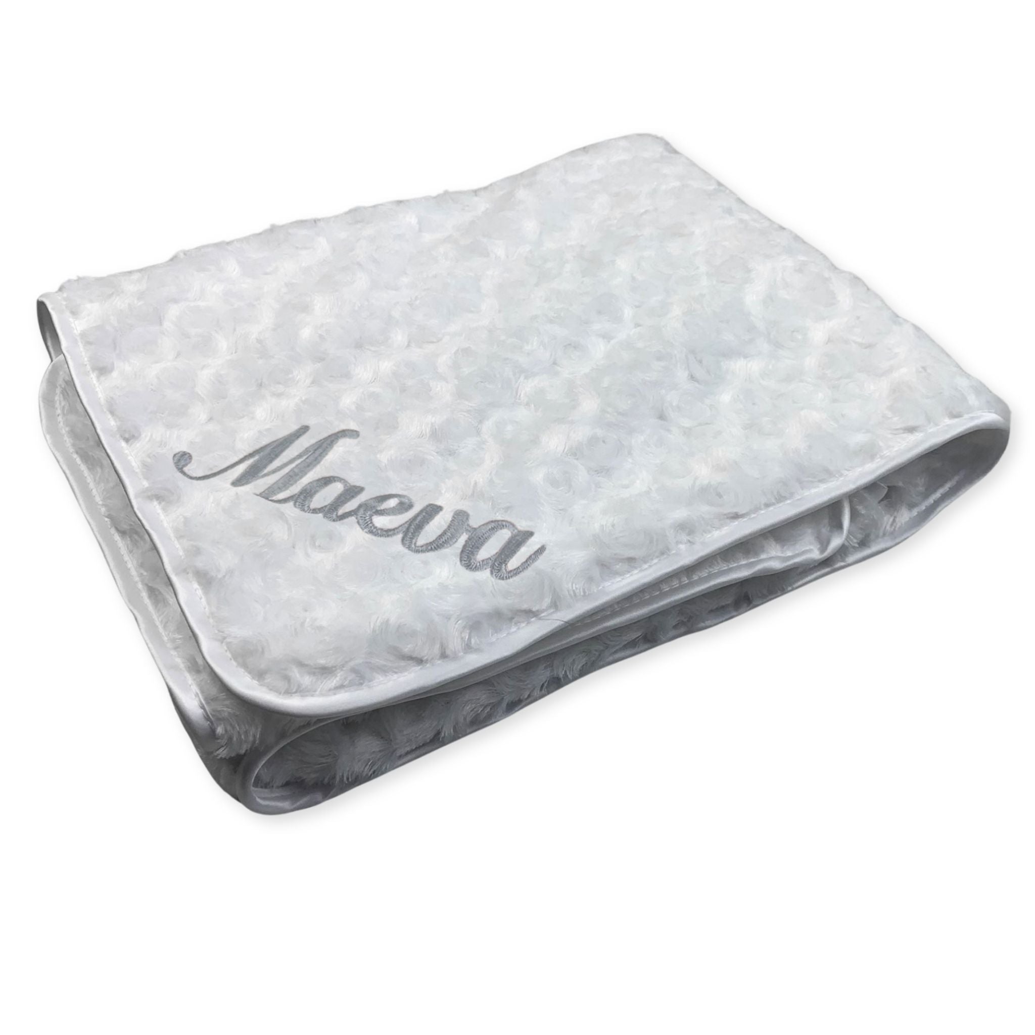 personalised white rose bud blanket