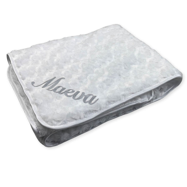 personalised white rose bud blanket