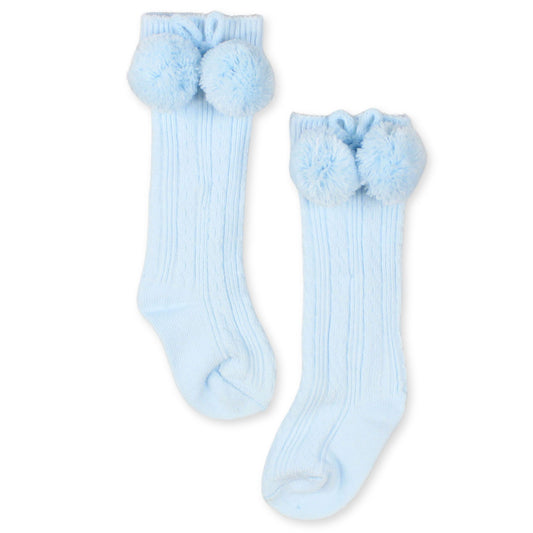baby boys blue high knee pom pom socks