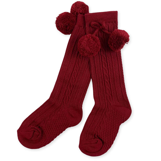 burgundy baby pom pom socks
