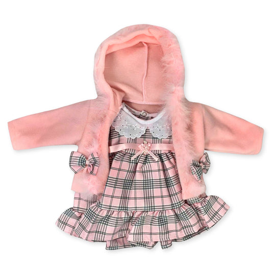 baby girls two piece pink tartan fur outfit