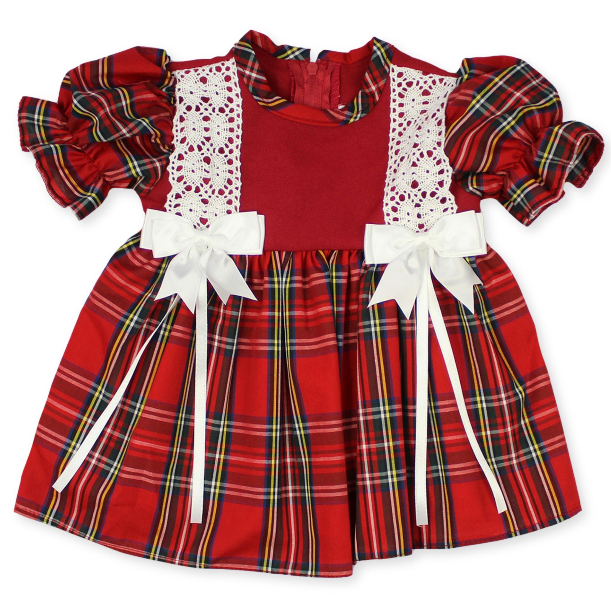 Baby girls red tartan outfit with white bows