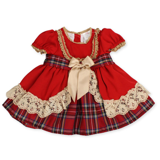 wee me red tartan baby girl dress
